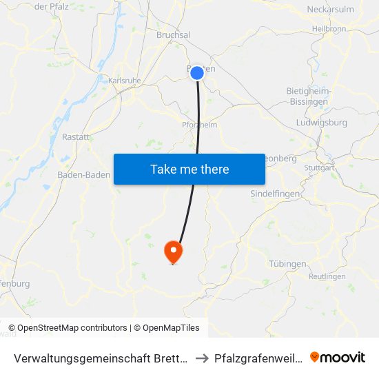 Verwaltungsgemeinschaft Bretten to Pfalzgrafenweiler map