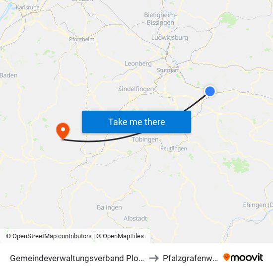 Gemeindeverwaltungsverband Plochingen to Pfalzgrafenweiler map