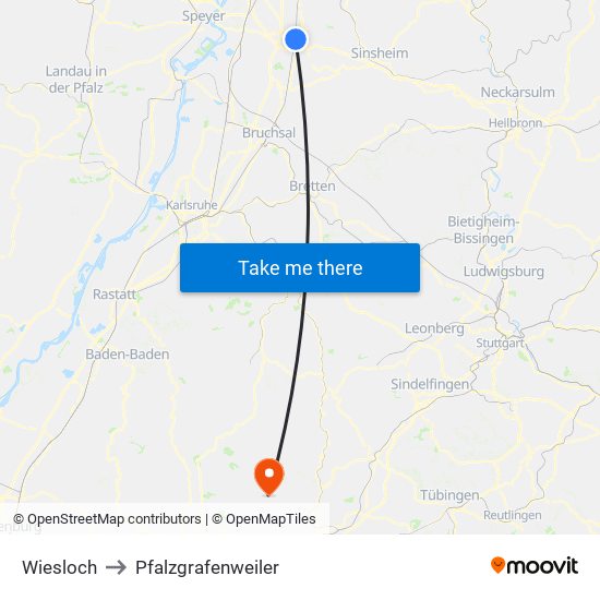 Wiesloch to Pfalzgrafenweiler map