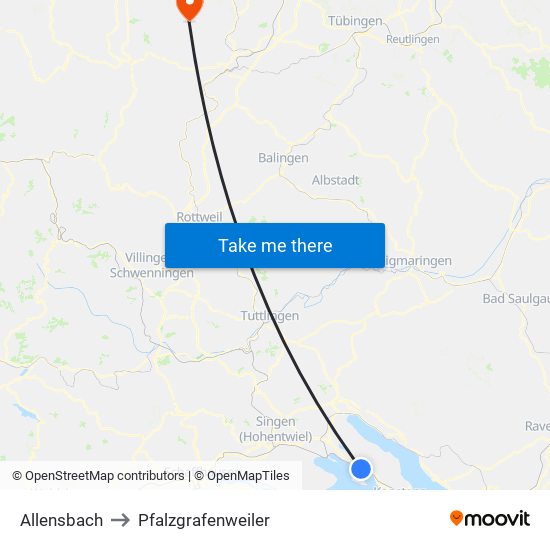 Allensbach to Pfalzgrafenweiler map