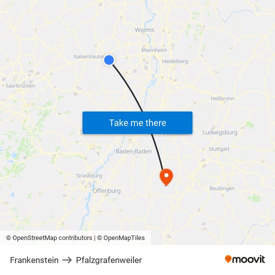 Frankenstein to Pfalzgrafenweiler map