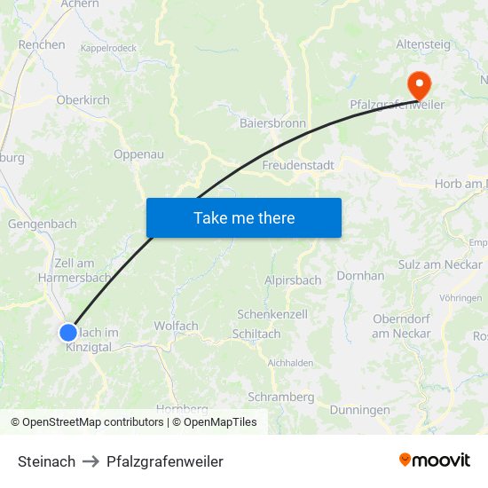 Steinach to Pfalzgrafenweiler map