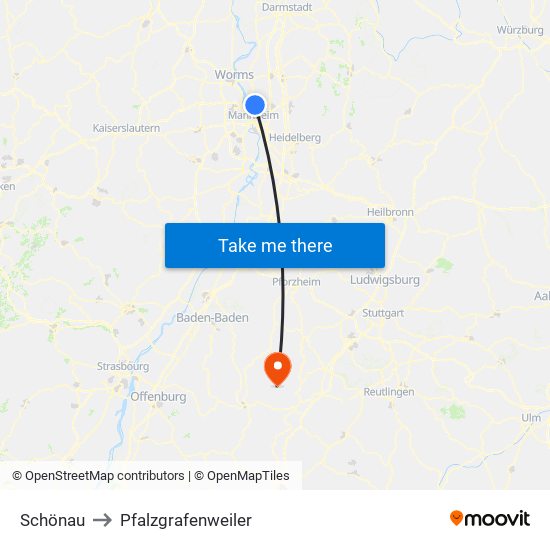 Schönau to Pfalzgrafenweiler map