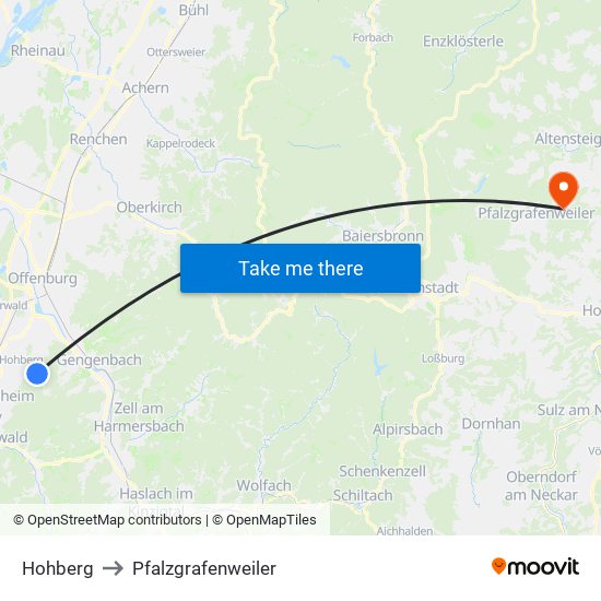 Hohberg to Pfalzgrafenweiler map