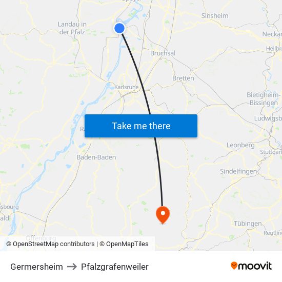 Germersheim to Pfalzgrafenweiler map