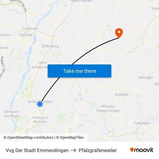 Vvg Der Stadt Emmendingen to Pfalzgrafenweiler map