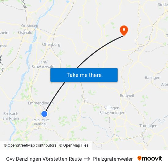 Gvv Denzlingen-Vörstetten-Reute to Pfalzgrafenweiler map