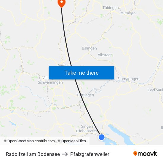 Radolfzell am Bodensee to Pfalzgrafenweiler map