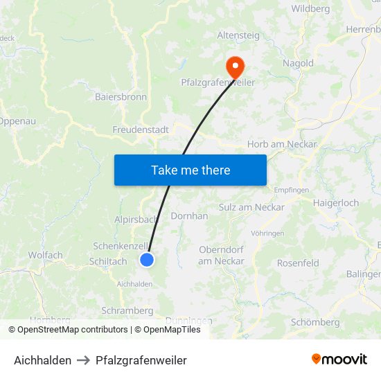 Aichhalden to Pfalzgrafenweiler map