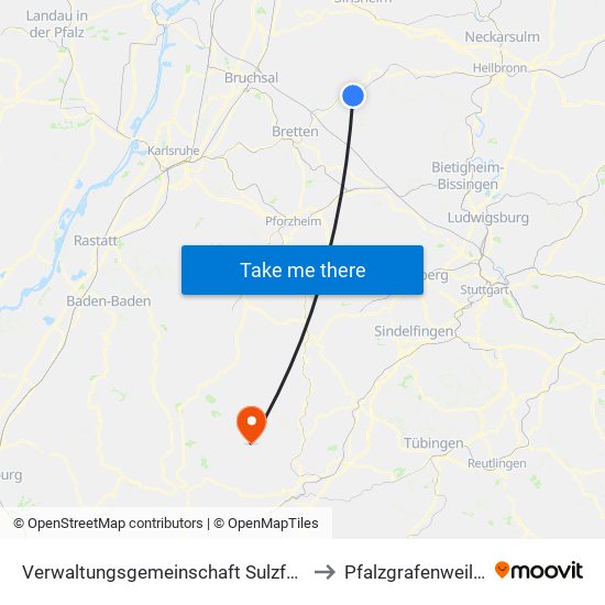 Verwaltungsgemeinschaft Sulzfeld to Pfalzgrafenweiler map