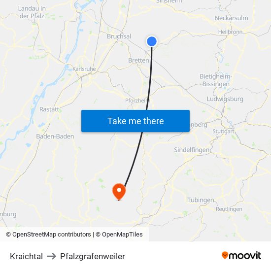 Kraichtal to Pfalzgrafenweiler map