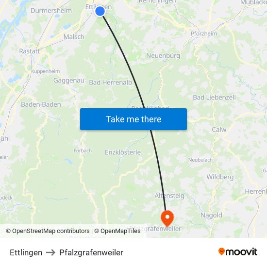 Ettlingen to Pfalzgrafenweiler map