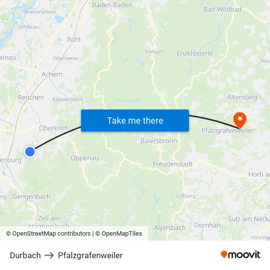 Durbach to Pfalzgrafenweiler map