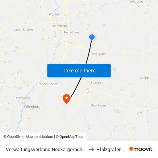 Verwaltungsverband Neckargerach-Waldbrunn to Pfalzgrafenweiler map