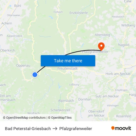 Bad Peterstal-Griesbach to Pfalzgrafenweiler map