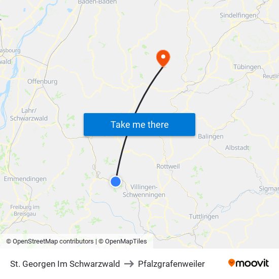 St. Georgen Im Schwarzwald to Pfalzgrafenweiler map