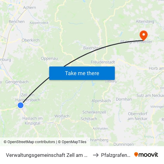 Verwaltungsgemeinschaft Zell am Harmersbach to Pfalzgrafenweiler map