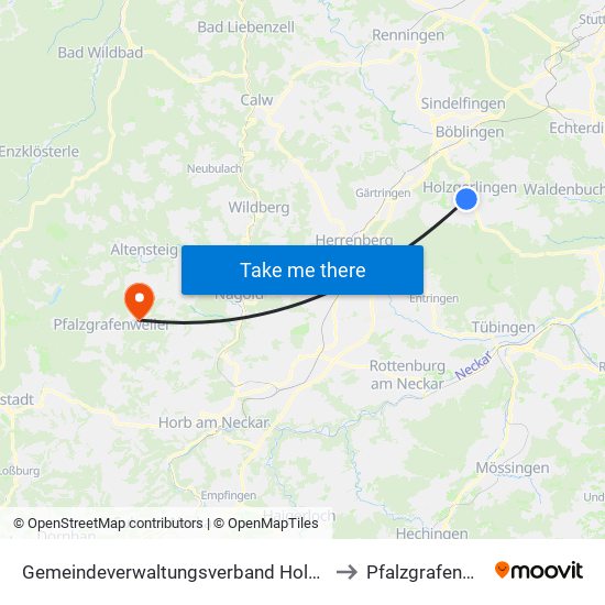 Gemeindeverwaltungsverband Holzgerlingen to Pfalzgrafenweiler map