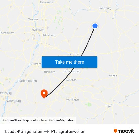 Lauda-Königshofen to Pfalzgrafenweiler map