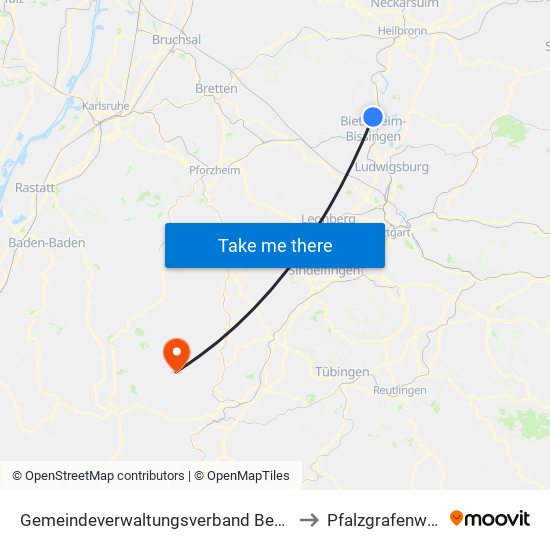 Gemeindeverwaltungsverband Besigheim to Pfalzgrafenweiler map