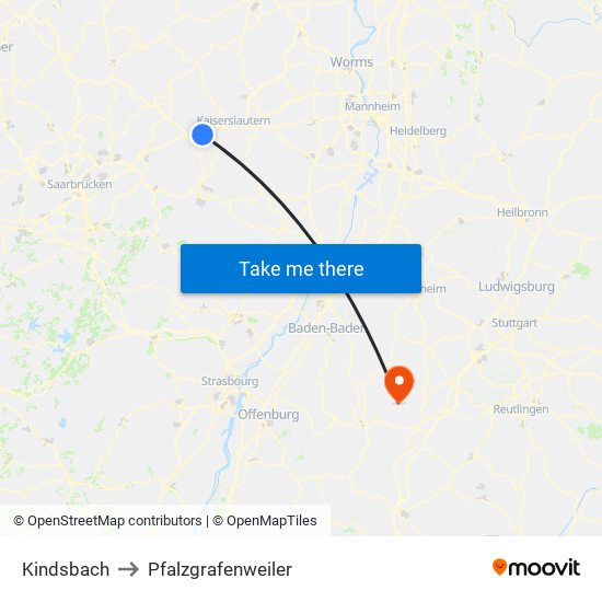 Kindsbach to Pfalzgrafenweiler map