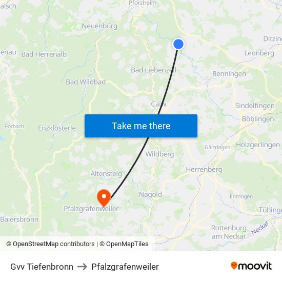 Gvv Tiefenbronn to Pfalzgrafenweiler map