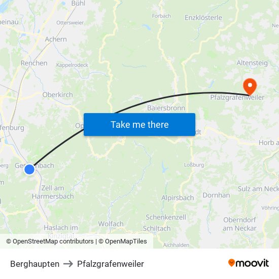 Berghaupten to Pfalzgrafenweiler map