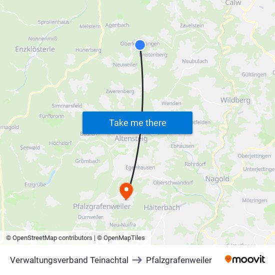 Verwaltungsverband Teinachtal to Pfalzgrafenweiler map