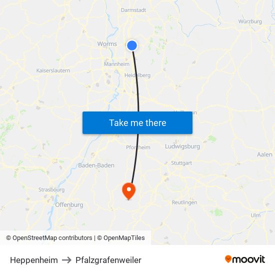 Heppenheim to Pfalzgrafenweiler map