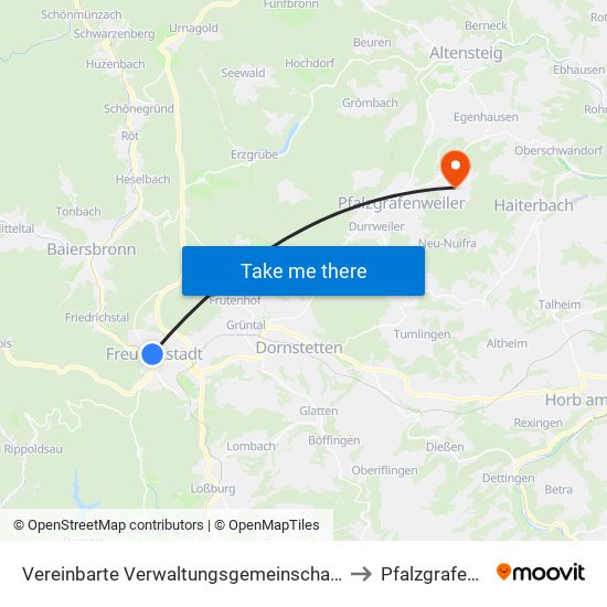 Vereinbarte Verwaltungsgemeinschaft Freudenstadt to Pfalzgrafenweiler map