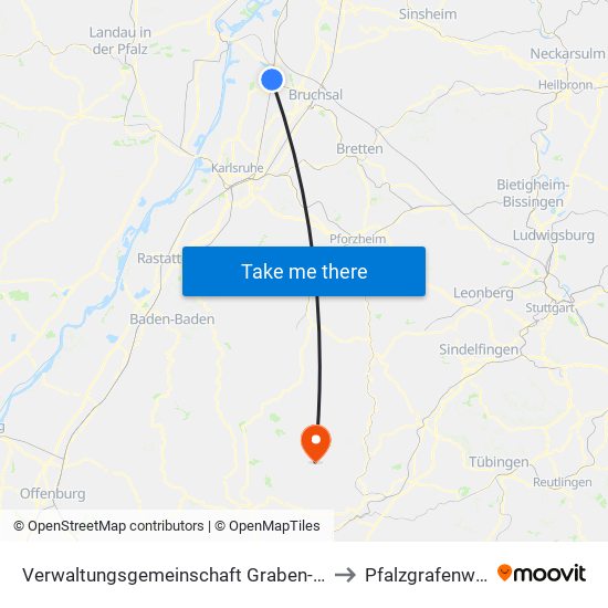 Verwaltungsgemeinschaft Graben-Neudorf to Pfalzgrafenweiler map