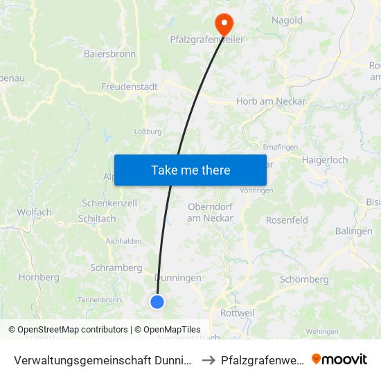 Verwaltungsgemeinschaft Dunningen to Pfalzgrafenweiler map