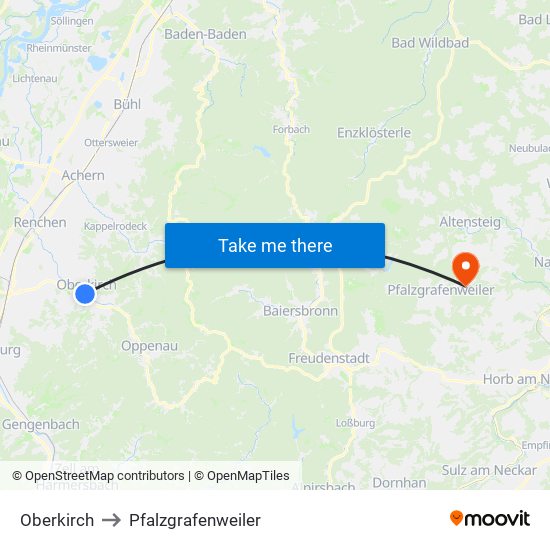 Oberkirch to Pfalzgrafenweiler map