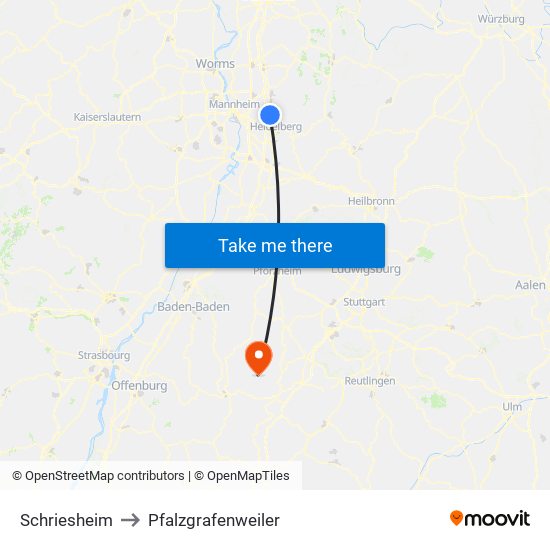 Schriesheim to Pfalzgrafenweiler map