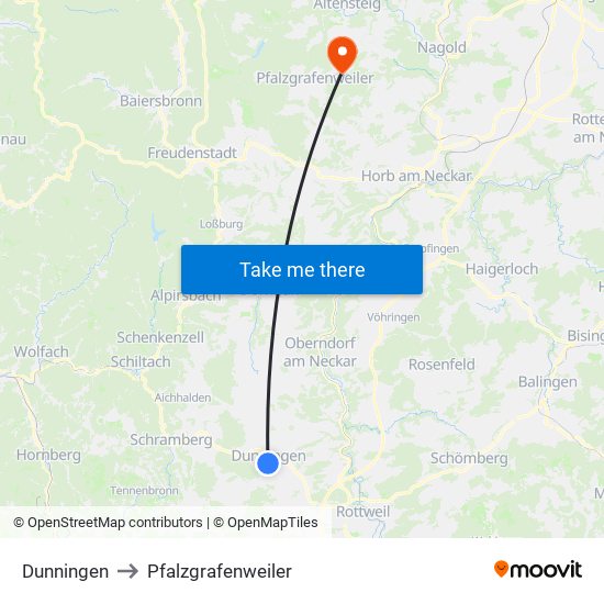 Dunningen to Pfalzgrafenweiler map