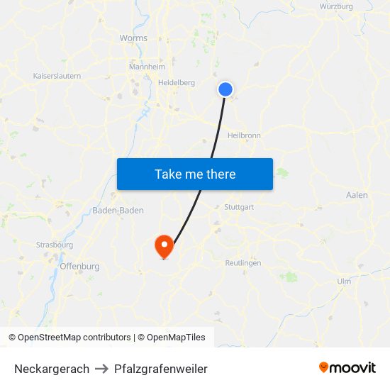 Neckargerach to Pfalzgrafenweiler map