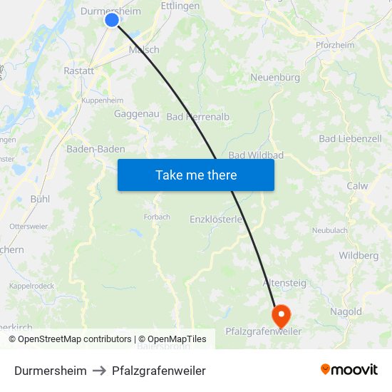 Durmersheim to Pfalzgrafenweiler map