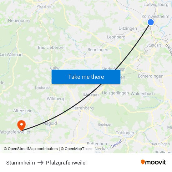 Stammheim to Pfalzgrafenweiler map