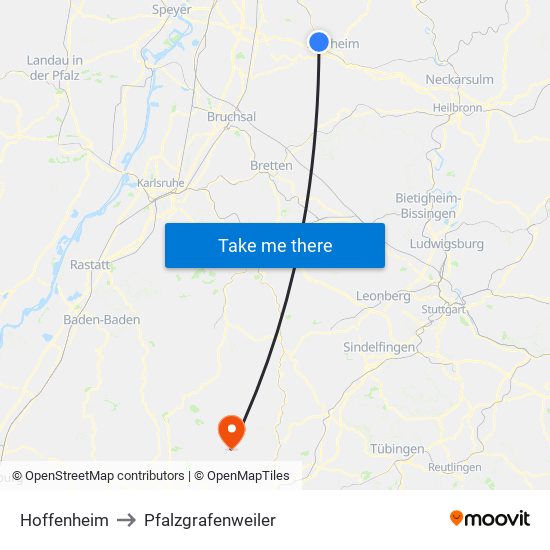 Hoffenheim to Pfalzgrafenweiler map