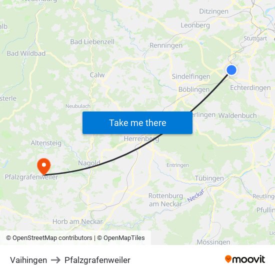 Vaihingen to Pfalzgrafenweiler map