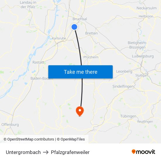 Untergrombach to Pfalzgrafenweiler map