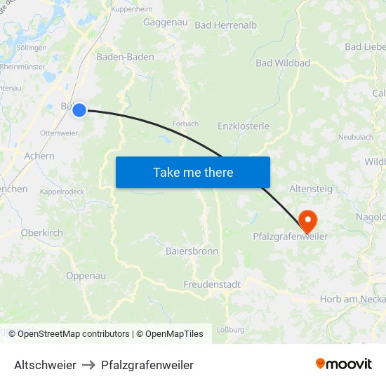 Altschweier to Pfalzgrafenweiler map