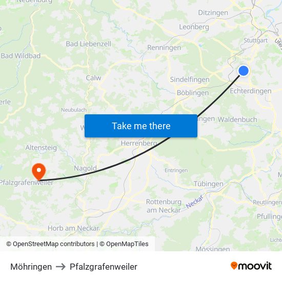 Möhringen to Pfalzgrafenweiler map