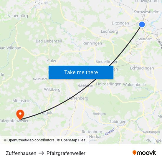 Zuffenhausen to Pfalzgrafenweiler map