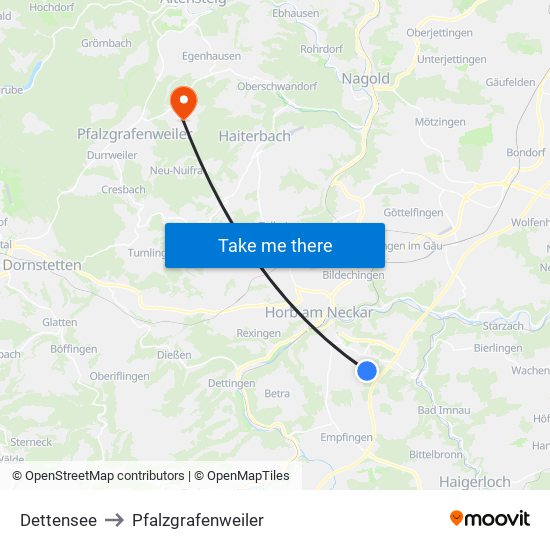 Dettensee to Pfalzgrafenweiler map