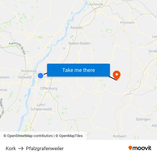 Kork to Pfalzgrafenweiler map