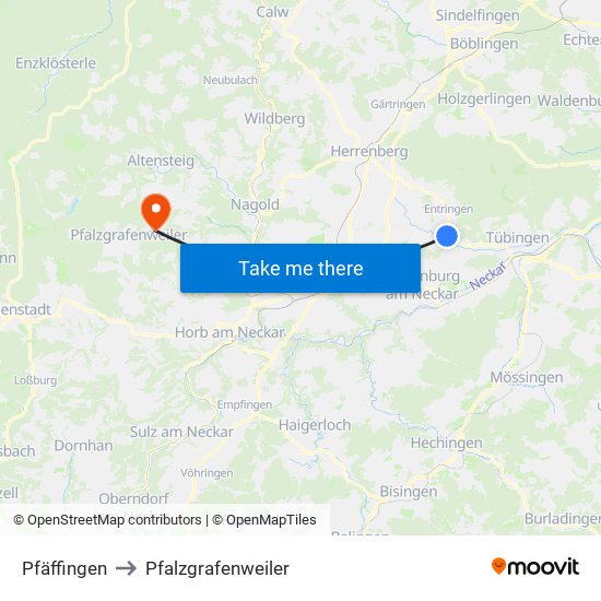 Pfäffingen to Pfalzgrafenweiler map