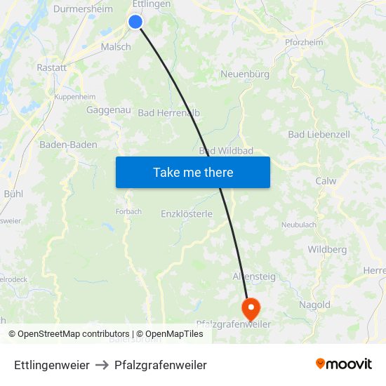 Ettlingenweier to Pfalzgrafenweiler map