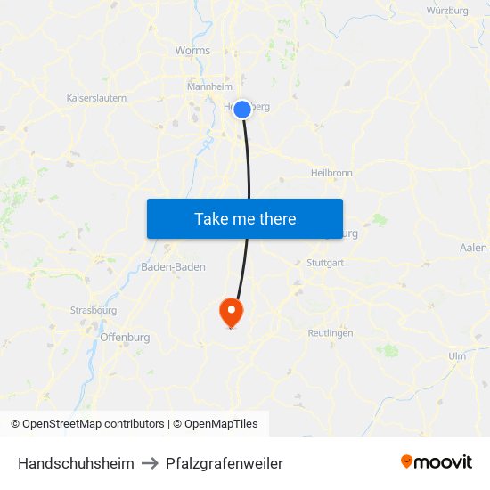 Handschuhsheim to Pfalzgrafenweiler map