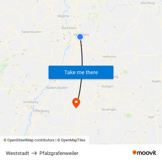 Weststadt to Pfalzgrafenweiler map